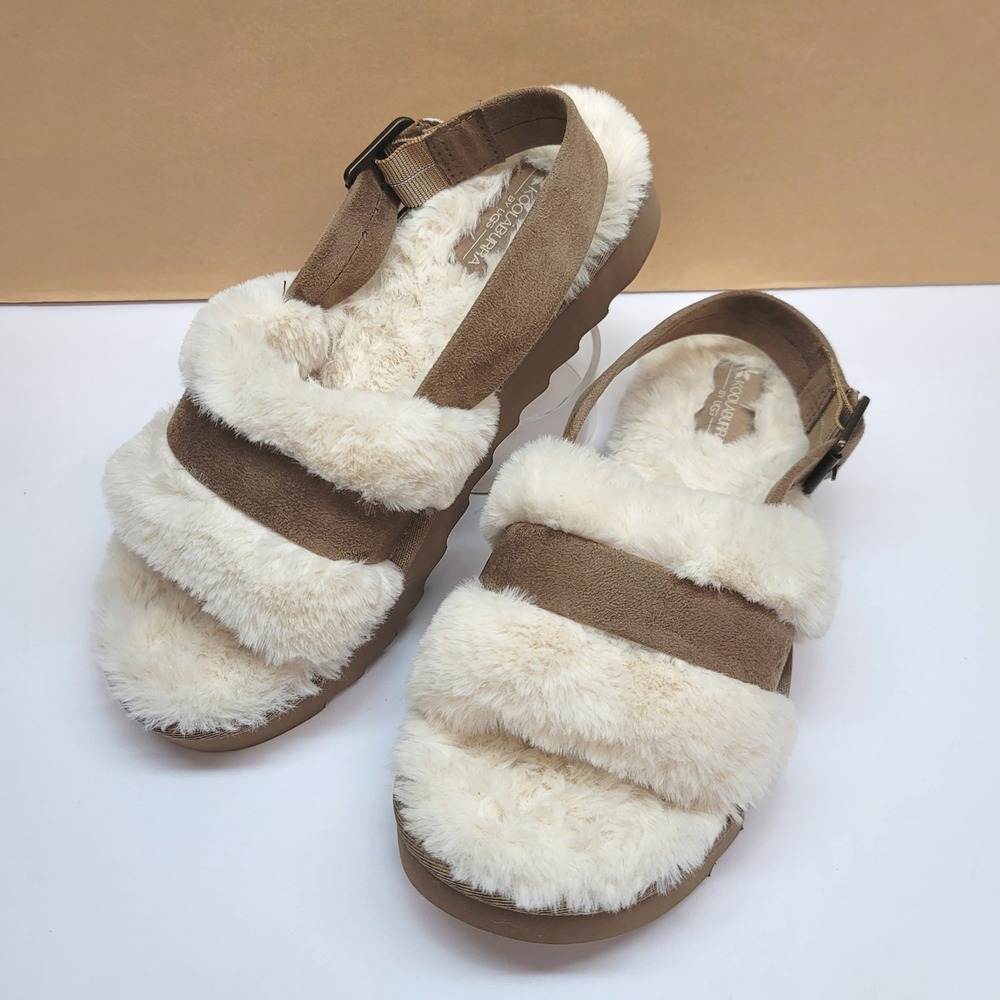Koolaburra by UGG Size 7 Imree Faux Fur Slingback Sandals/Slipper Brown Cream